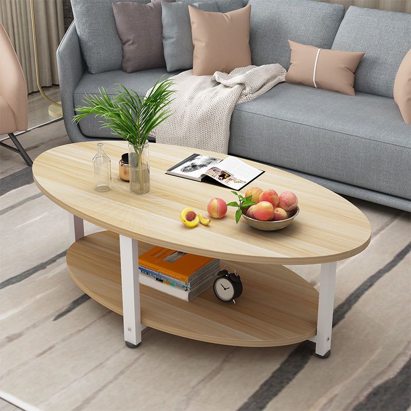 Solid Wood 4 Legs Coffee Table Modern Oval Coffee Table with Storage
