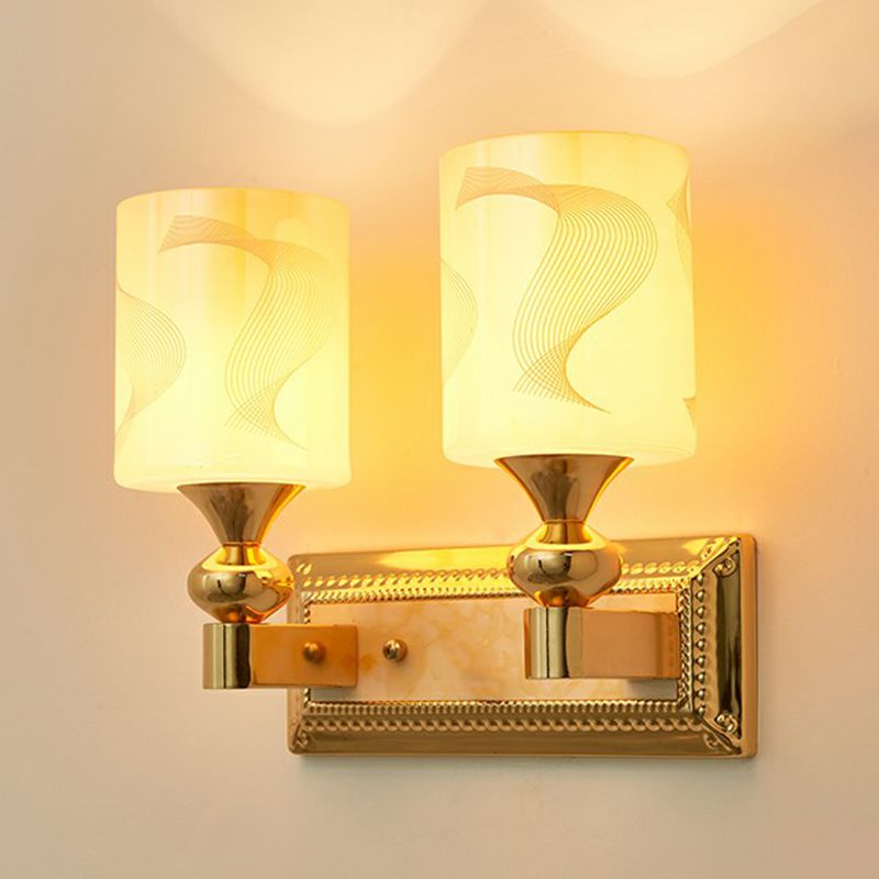 Lampada di pannello in vetro bianco a 2 teste Stile Specchio Ombretto Idee di illuminazione da parete del soggiorno