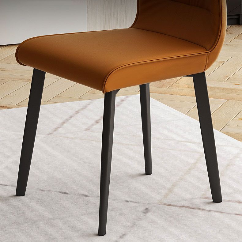 Contemporary Restaurant Leather Side Chair Matte Finish Solid Back Dining Chair