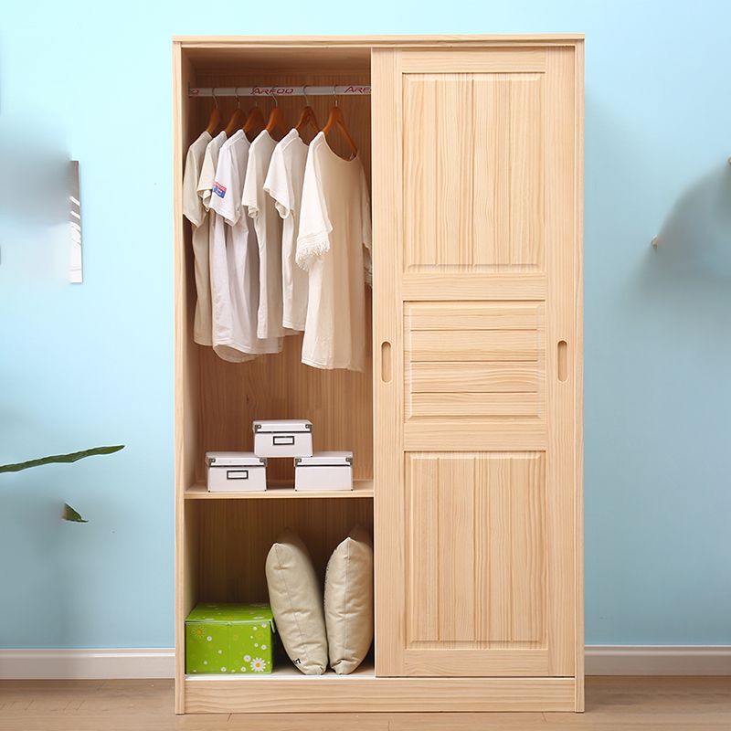 Modern Freestanding Wardrobe Pine Solid Wood Wardrobe with Drawer