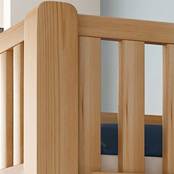 Natural Wood Loft Bed Contemporary Kids Bed with Guardrails and Mattress