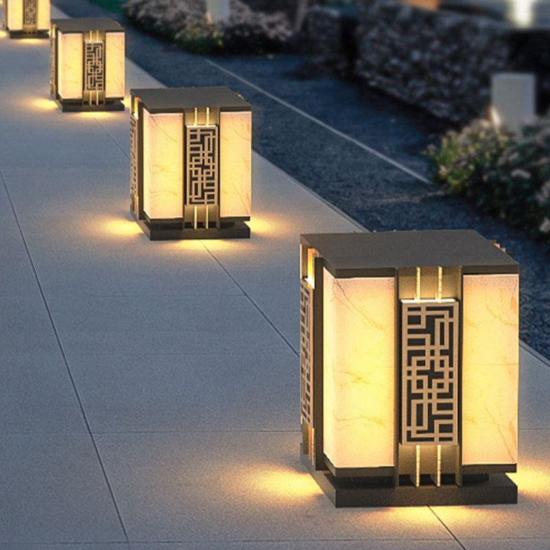 Rectangle Shape Metal Outdoor Light Modern Style 1 Light Waterproof Pillar Lights