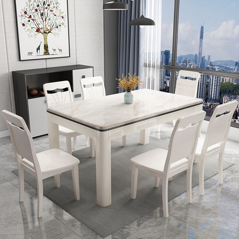 Mid-Century Home Marble Dining Table Rectangle Shape Table with 4 Legs Base