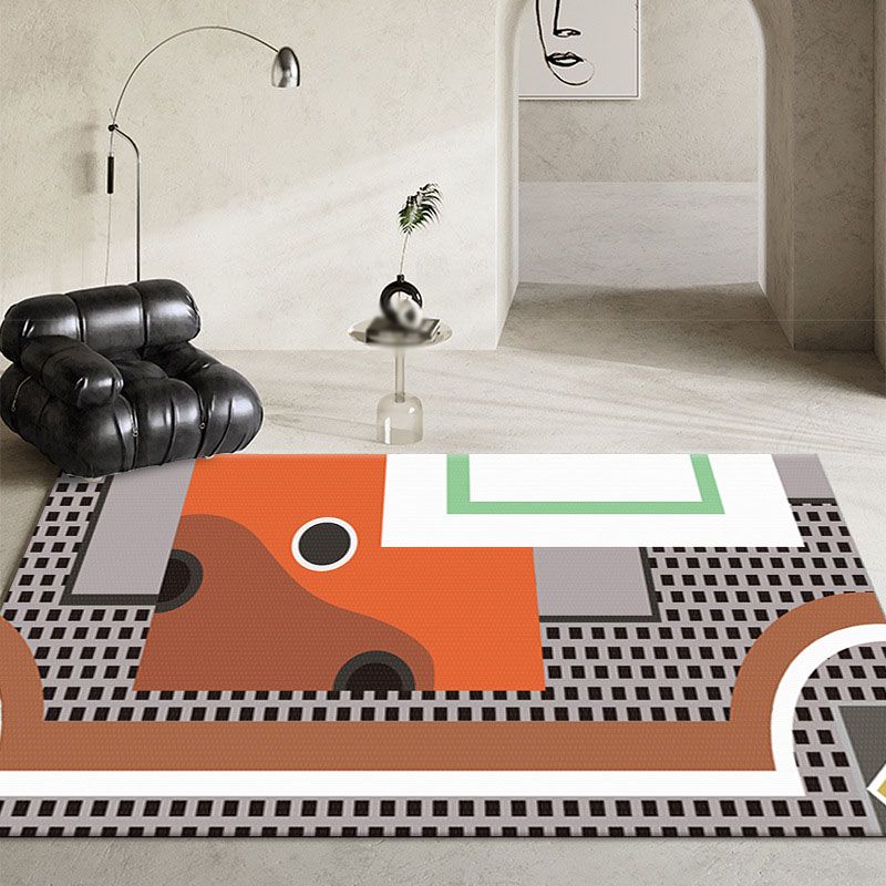 Black Modern Rug Polyester Pattern Rug Washable Area Rug for Living Room