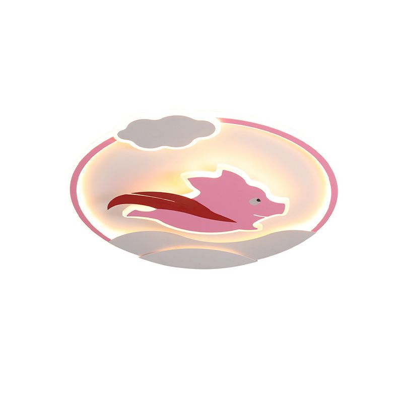 Super Pig Ultrathin Ceiling Flush Cartoon Acrylic Pink LED Flush Mount Lamp in Warm/White Light