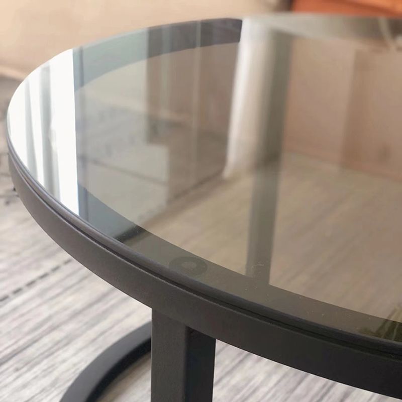 Frame Base Coffee Table Modern Round Glass Cocktail Table - 17.7"