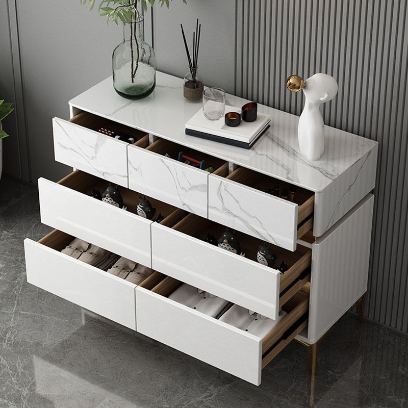 Glam Stone Storage Chest Bedroom White Chest with Metal Legs