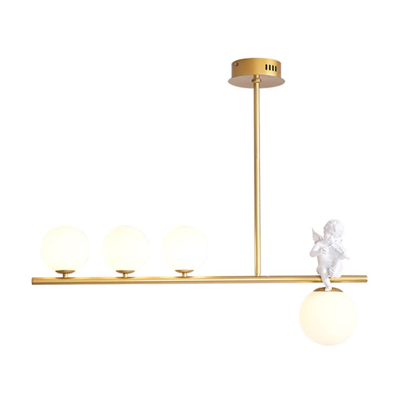 Globe Island Chandelier Lights Simplicity Milky Glass Chandelier Lighting Fixtures for Restaurant