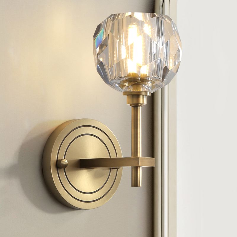 Ball Shade Multi-Lights Wall Sconce Modern Style Crystal Wall Mount Light Fixture in Brass