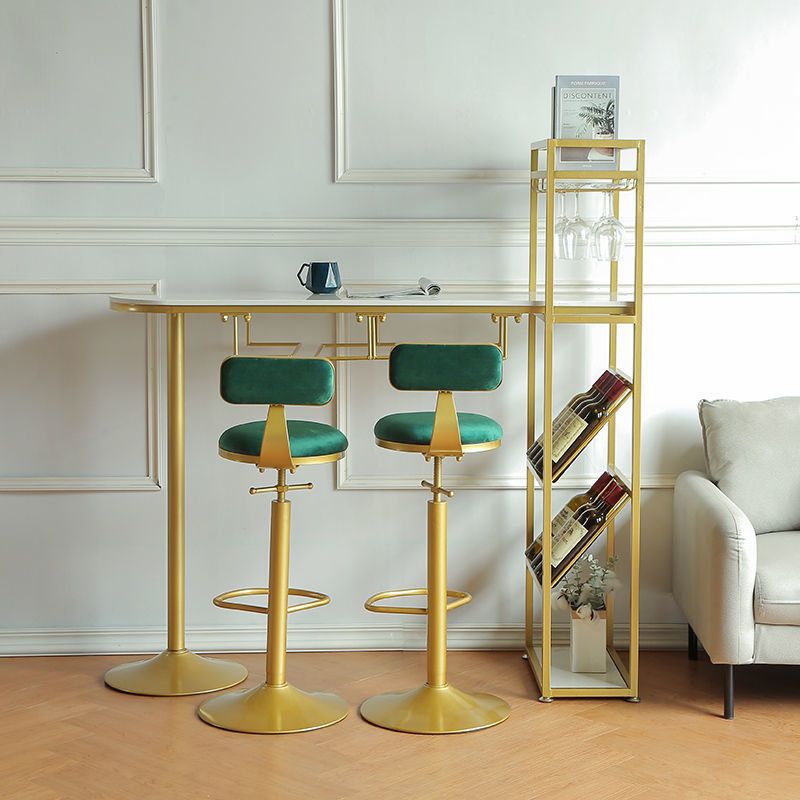 Specialty Marble Top Bar Table Glossy White Glam Pub Table with Wine Storage