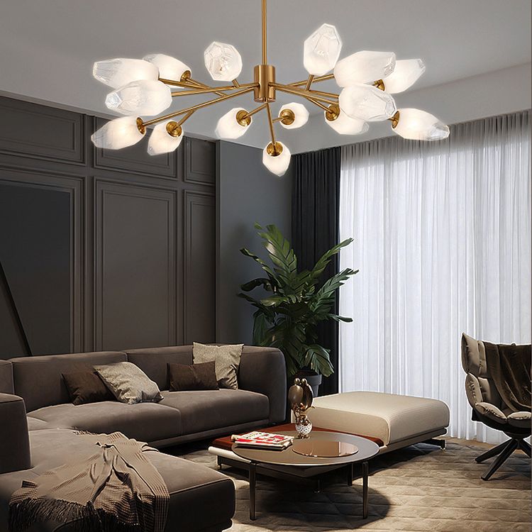 Frosted Glass Gem Pendant Lighting Postmodern Gold Finish Chandelier for Living Room