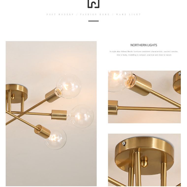 27.5 Inches Wide Bare Bulb Ceiling Lighting Fixture 6-Lights Industrial Style Simplicity Metal Semi Flush Mount Lamp