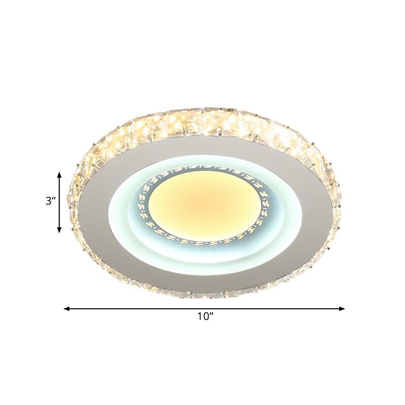 Circular Mini LED Ceiling Flush Simple Stainless Steel Crystal Flush Light Fixture for Corridor