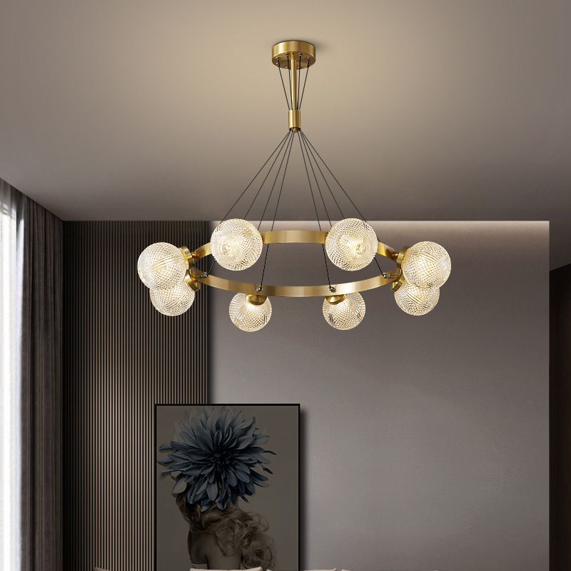 Lattice Glass Ball Chandelier Postmodern Style Brass Ceiling Light for Living Room