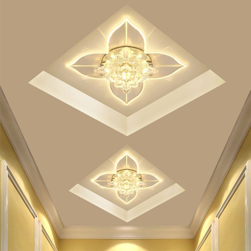 Blume Clear Crystal Flush Mount Beleuchtung Einfache LED Flur Deckenleuchte mit Blatt Rand, Warm/Weiß/Multi Farbe Licht