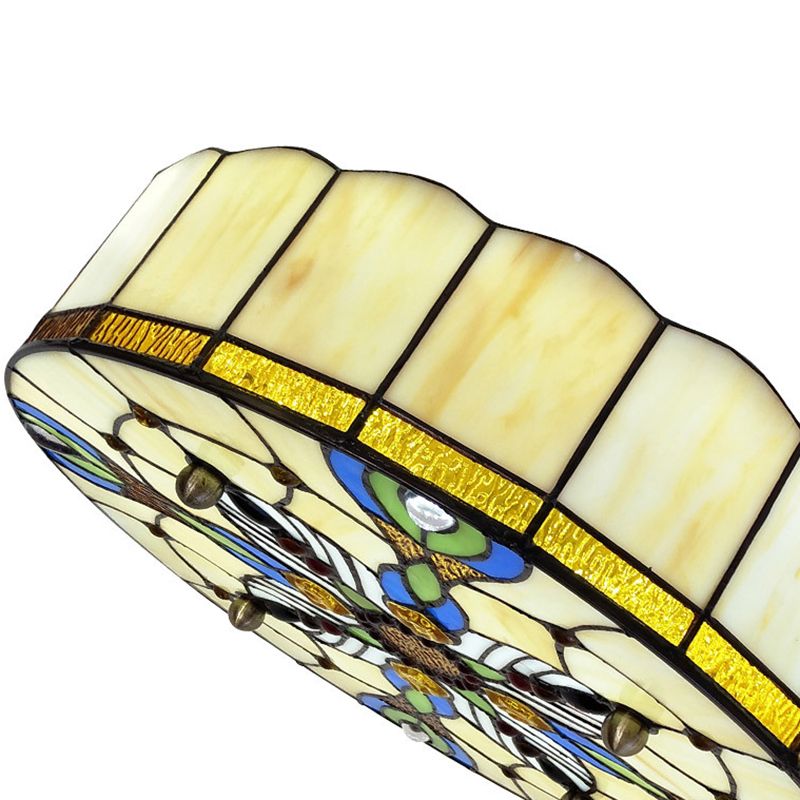 Drum Ceiling Mount Light Mediterranean Stained Glass Flush Mount Fixture for Bedroom