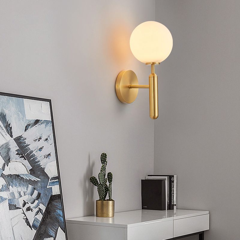 Nordic Style Single Light Brass Wall Lamp Glass Globe Shade Simplicity Lighting Fixture with Fixed Arm