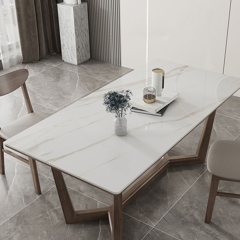 Rectangle Mid-Century Modern Dining Table White Tone Fixed Table with Sintered Stone
