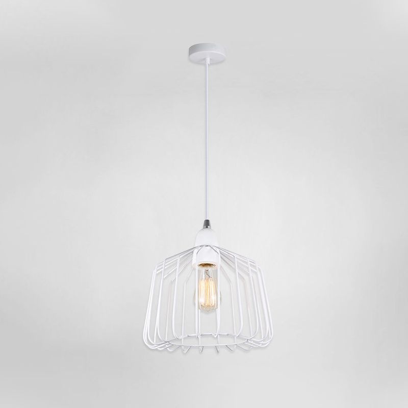 Minimaliste Cage Shade Metallic Pendulum Light 1 Light Hanging Lamp Kit en blanc pour la chambre