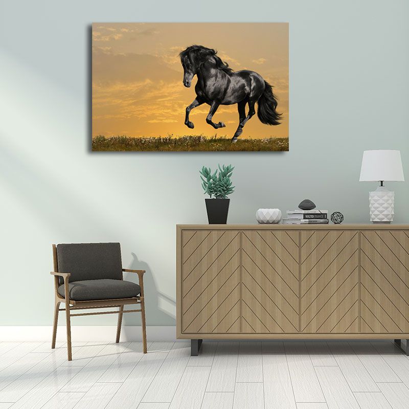 Photographs Modern Canvas Wall Art with Steed Running Pattern in Dark Color for Room