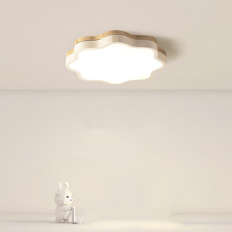 Single Modern White Flush Mount Lighting Wooden Ceiling Light for Bedroom