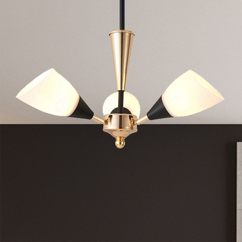 Oval Living Room Ceiling Chandelier Traditional White Glass 3/6/8 Lights Gold Hanging Fixture