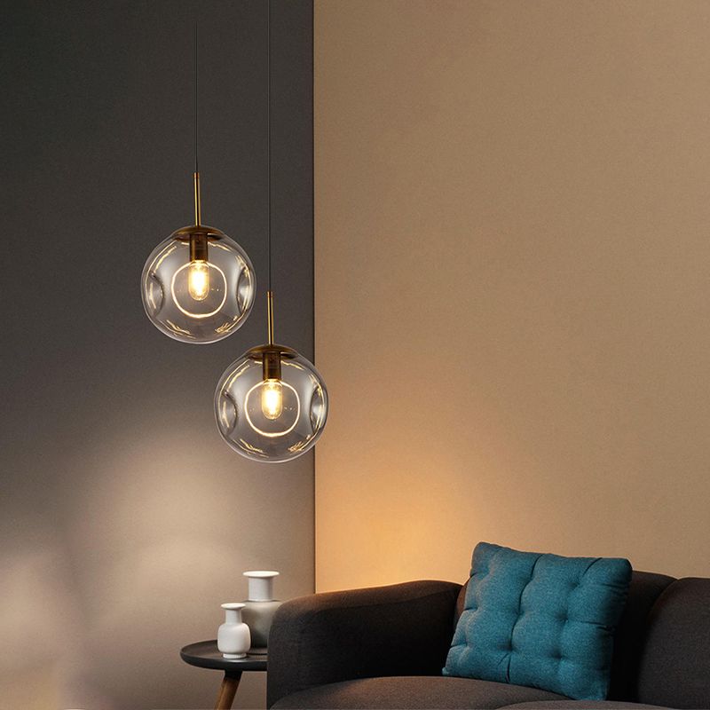 Luz de colgante de globo de estilo simple estilo gris de vidrio con hoyuelas 1 lámpara colgante de cabeza