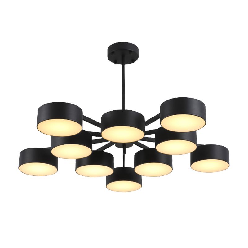 Drum Pendant Light Post Modern Metal 3/5/6/10 Lights Black/Gold Chandelier Light for Living Room