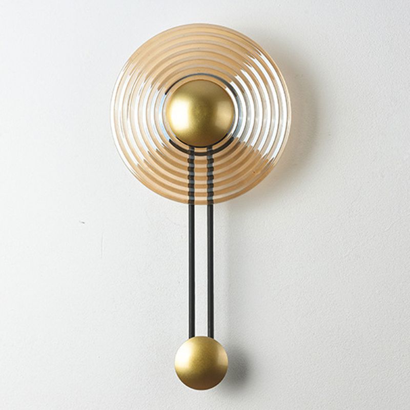 Glass Round Wall Light Modern 1-Light Wall Lights in Gold for Bedroom