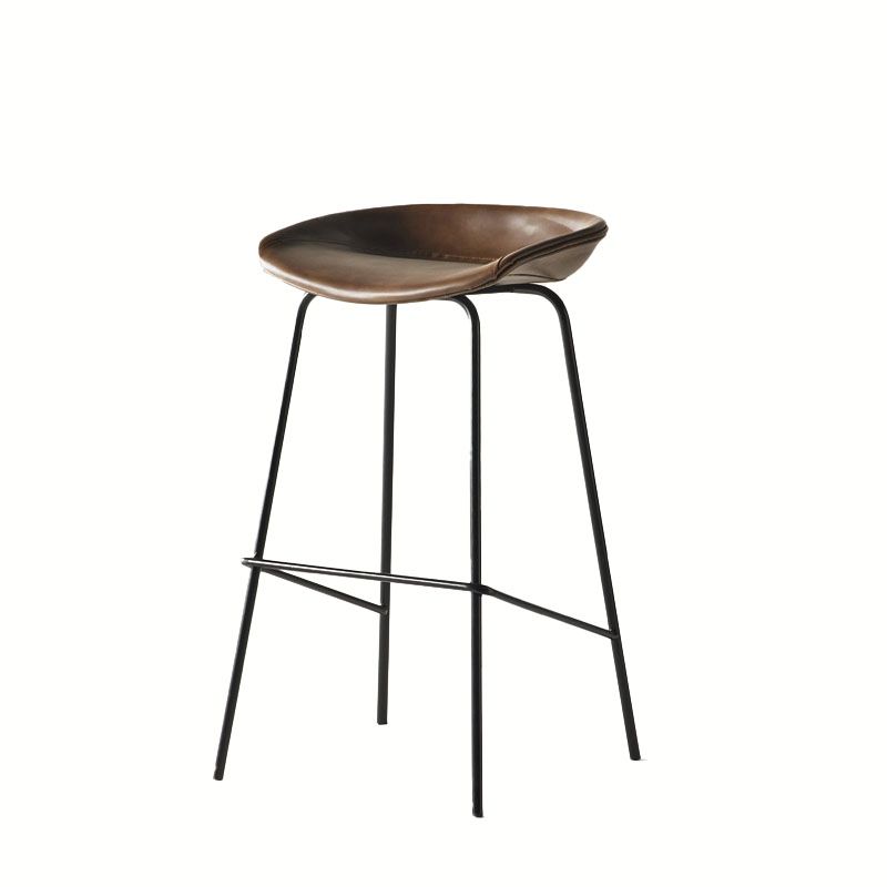 Contemporary Matte Finish Leather Barstool Low Back Coffee Shop Stool