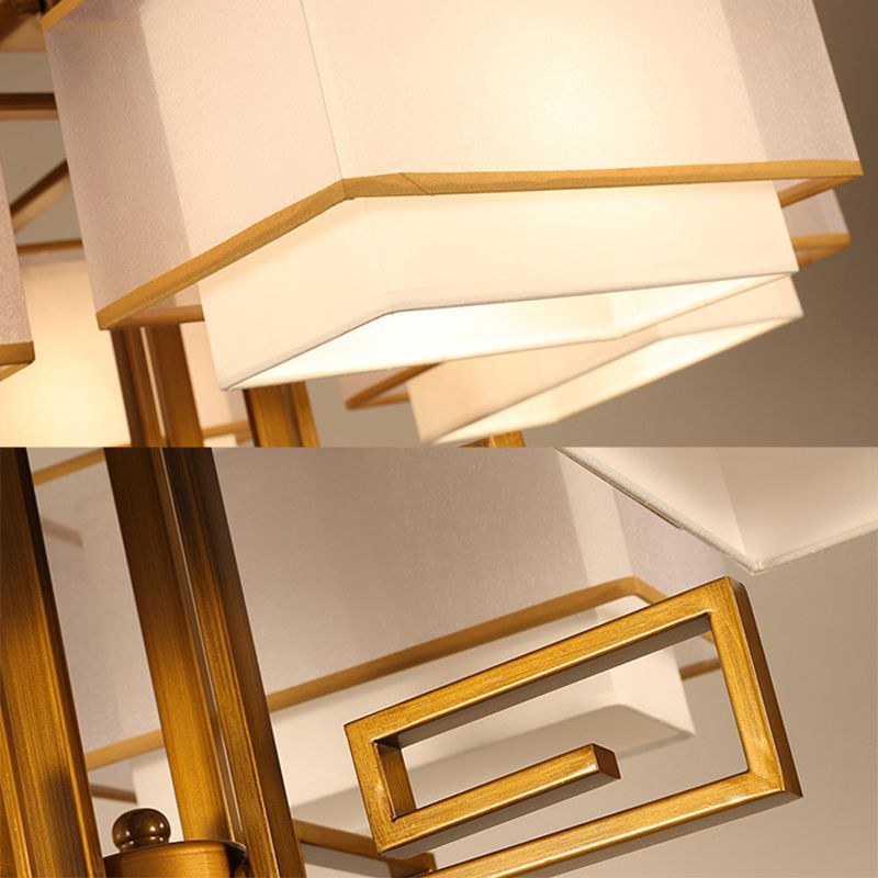 4-Light Square Semi Flush Mount in Traditional Simplicity Fabrics Ceiling Light for Living Room