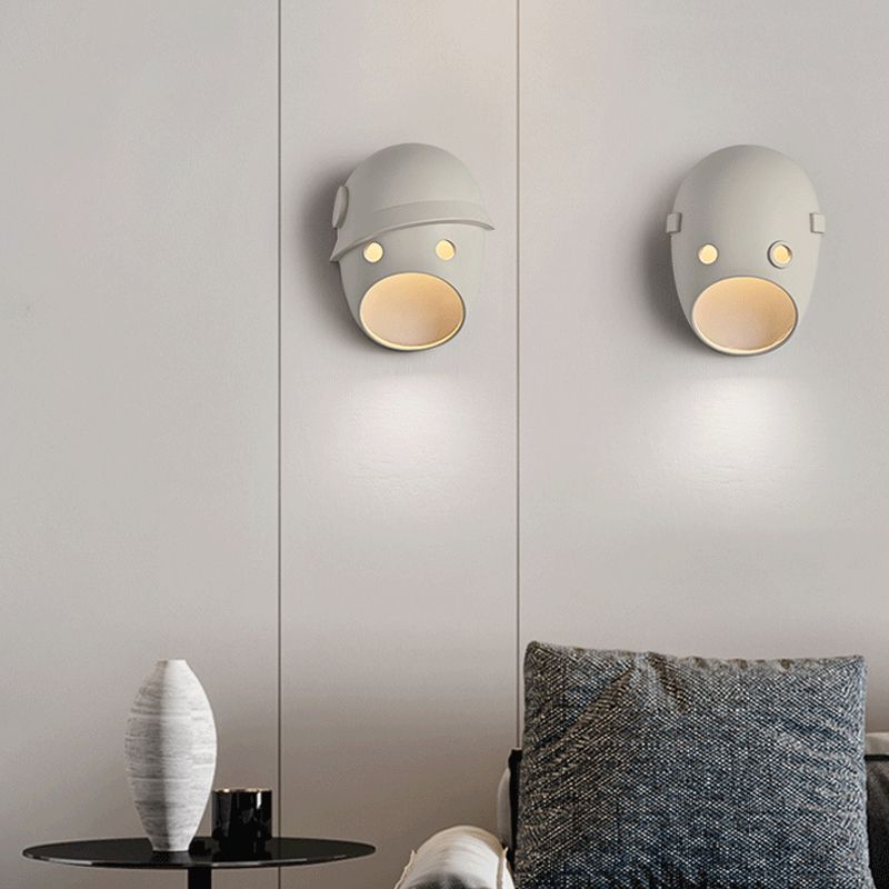 Modern Metal Wall Sconce Mask Shape Wall Light with Resin Shade for Living Room