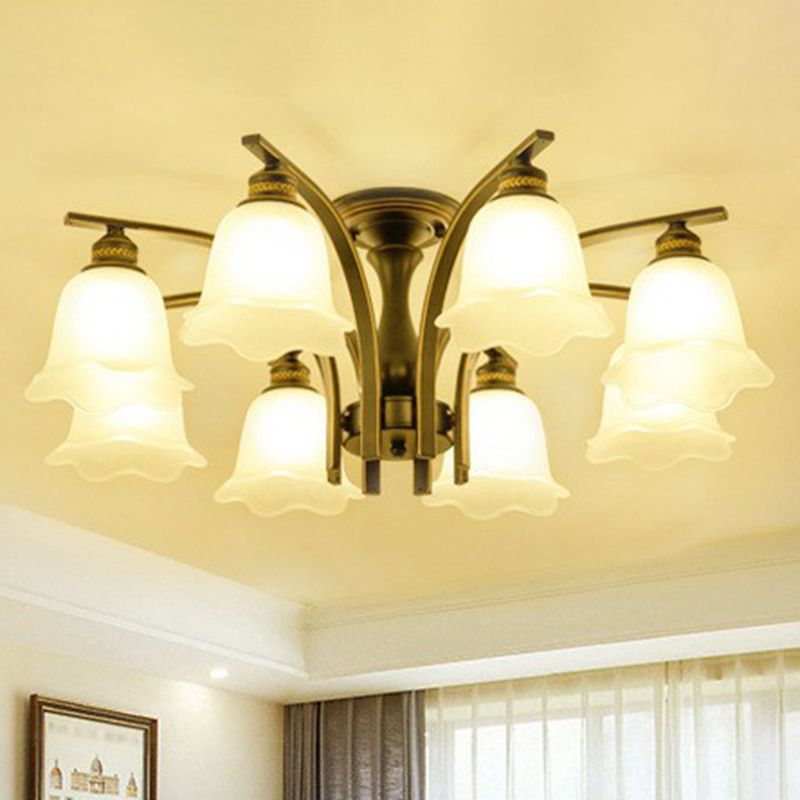 Rustic Ruffled Semi Flush Light Cream Glass Flush Mount Ceiling Chandelier for Living Room