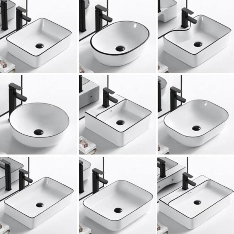 Modern Bathroom Sink Porcelain Rectangular with Overflow and Drain Assembly Basin Sink