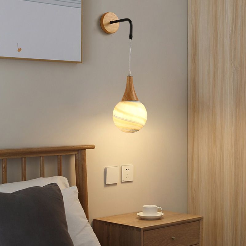 Modern Style Ball Sconce Light Fixtures Wood 1 Light Wall Mounted Lighting
