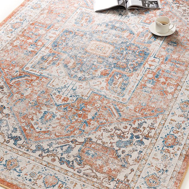 Four-Color Home Decoration Carpet Distressed Medallion Printed Area Rug Polyester with Non-Slip Backing Rug