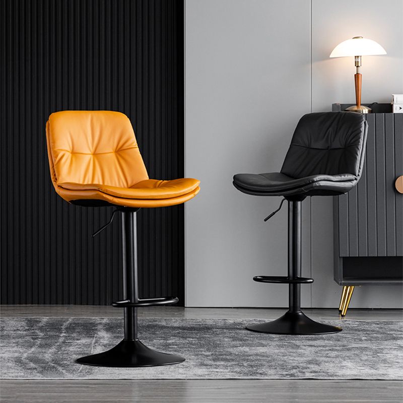 Modern Metal Stool Faux Leather Footrest Stool Adjustable Height in Matte Finish