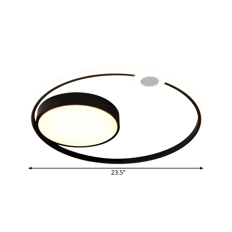 Acrylic Ring Flush Light Contemporary 16"/23.5" Width LED Black Ceiling Light Fixture, Warm/White Light