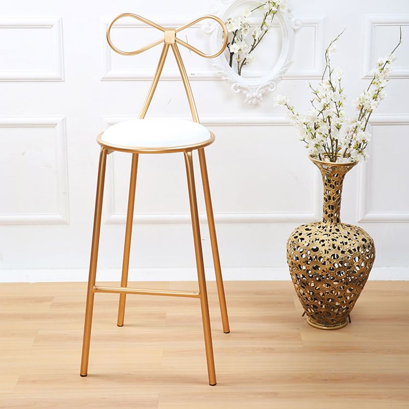 Round Leather and Metal Counter Stool Scandinavian Low Back Counter Bar Stool