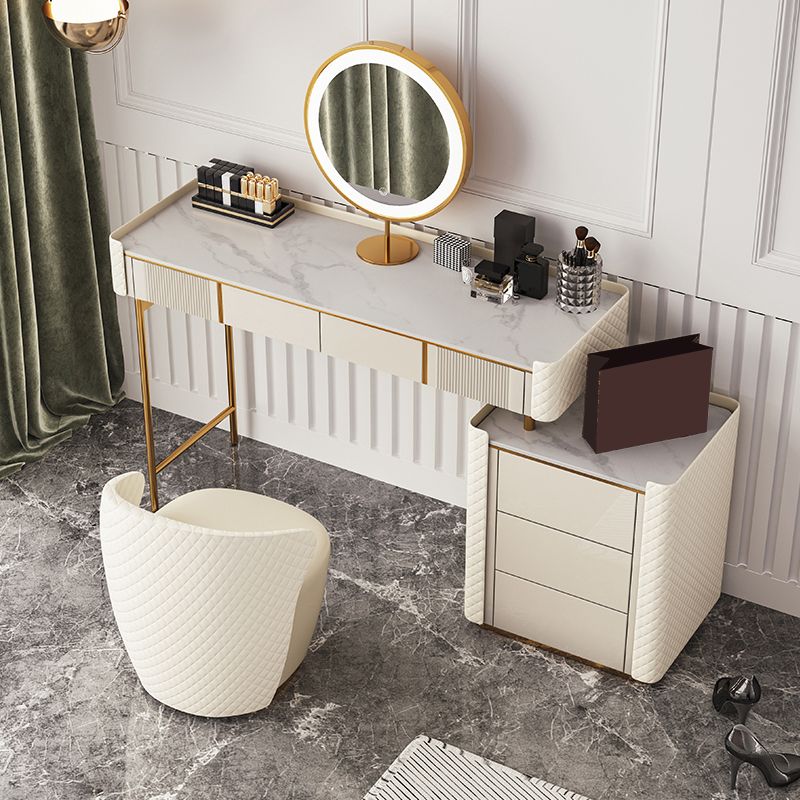 Metal Luxurious Dressing Table in Beige 5 Wood Storage Drawers Vanity