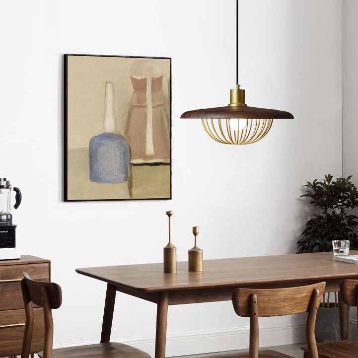 Wood Modern Pendant Light 1-Light Hanging Ceiling Light for Dining Room