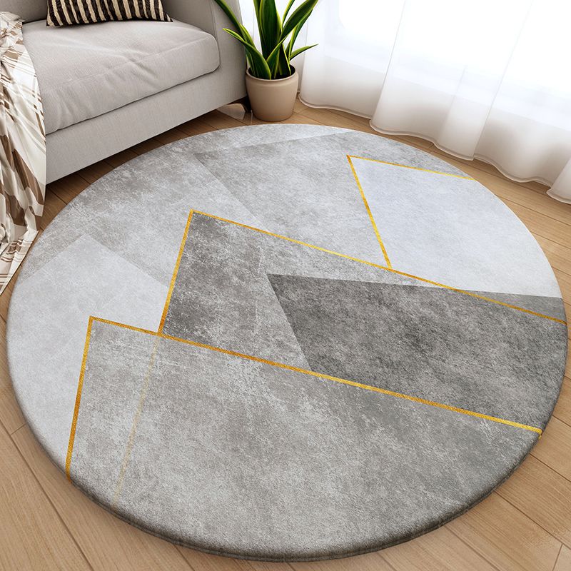 Chic Grey Area Rug Modern Polyester Area Carpet Geometric Pattern Anti-Slip Rug for Living Room