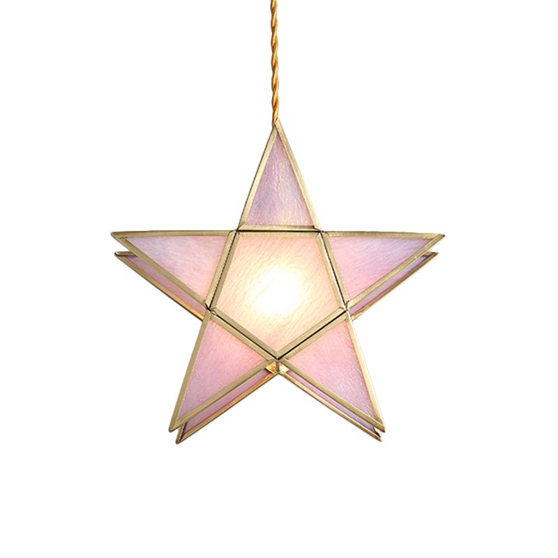Pink Water Glass Pentacle Pendant Lamp Nordic Style 1-Light Brass Finish Ceiling Lighting Fixture