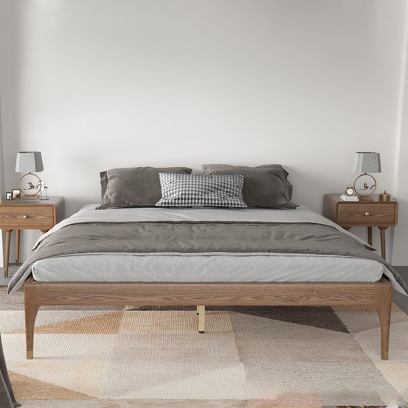 Ash and Pine Wood Bed without Headboard Platform Bed Frame in Brone