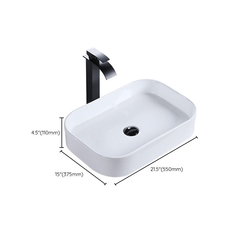 Modern Bathroom Sink Porcelain Rectangular Pop-Up Drain and Drain Assembly Basin Sink