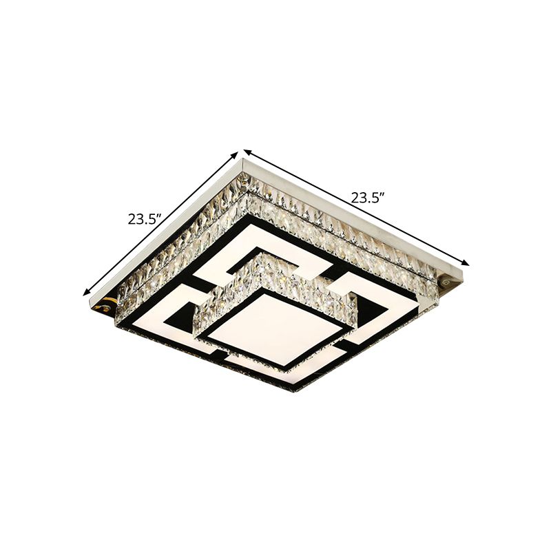 Lampada da incasso a LED Simplicity quadrata in nichel vicino alla plafoniera con paralume in cristallo