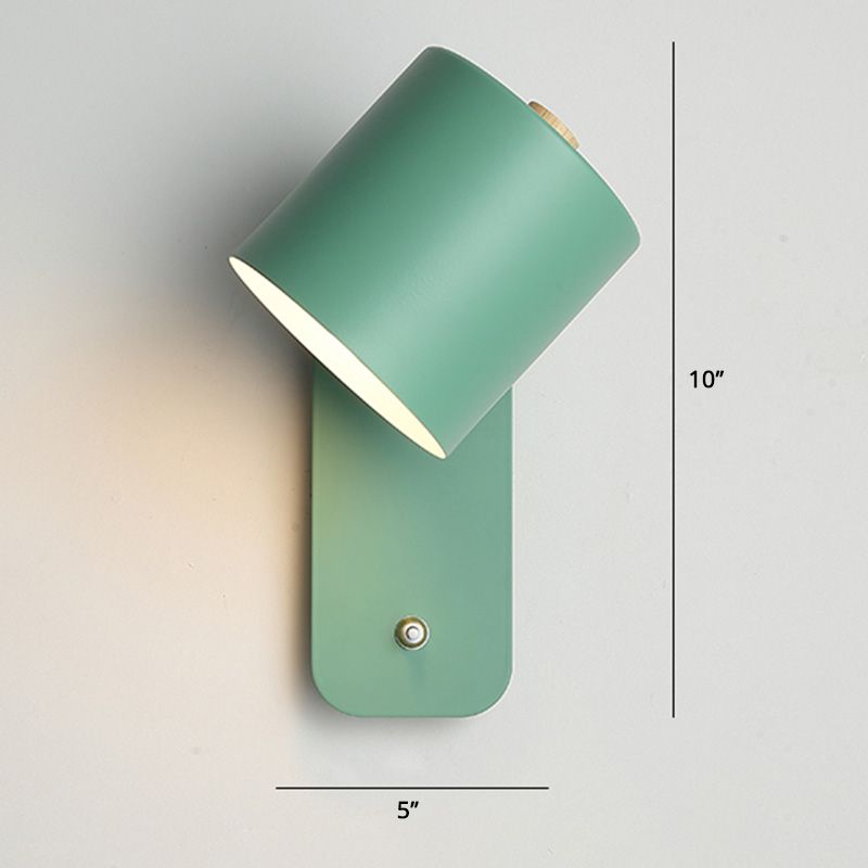 Lampe de lecture de cylindre pivable lampe nordique métallique à un seul bulbe lumière avec bouton d'alimentation