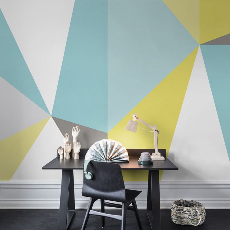 Mid Century Triangle Wall Murals Multicolored Geometric Wall Covering for Living Room