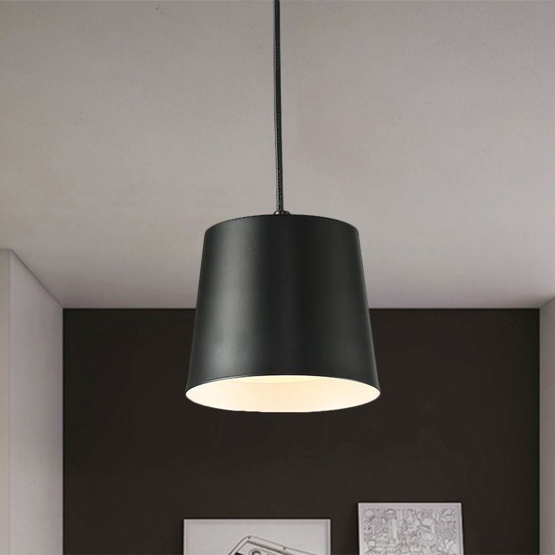 Barrel Iron Down Lighting Modernist LED Black Hanging Ceiling Lamp for Restaurant with Acrylic Diffuser