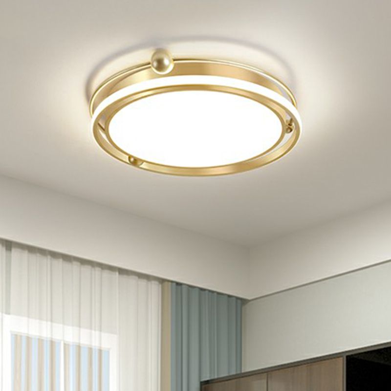 Halo Ring Flush Mount Light Fixture Modern Acrylic Bedroom LED Ceiling Light in Gold